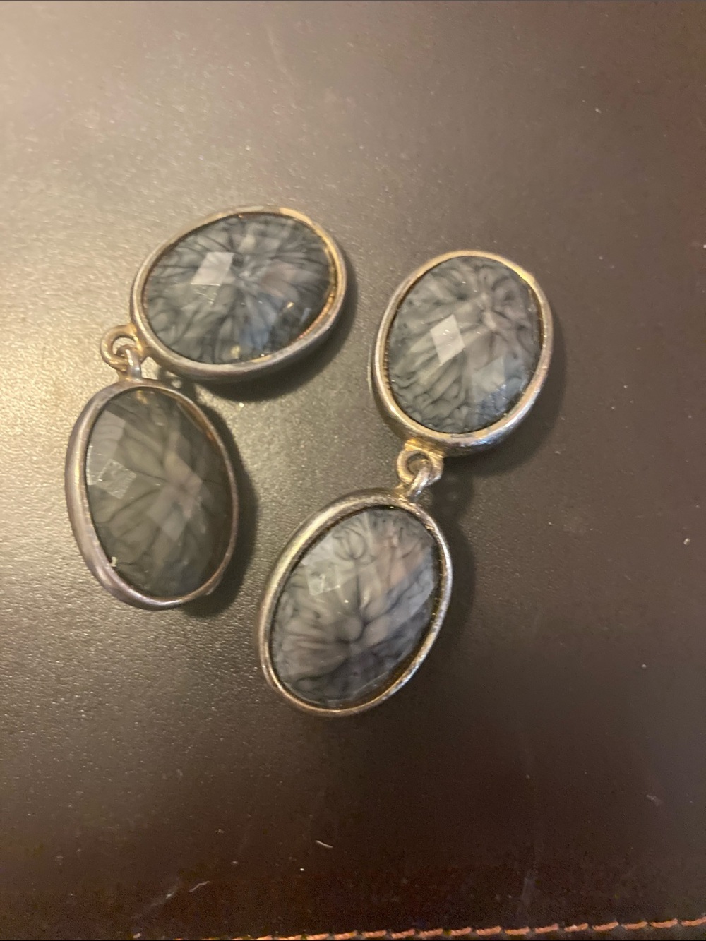 Gray Marbled Double-Drop Earrings - Silver-Tone